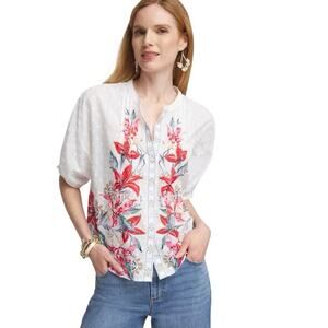NWT Chicos Women’s Floral Dolman Sleeve Cotton Shirt Size 3.5 (XL)